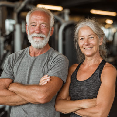 Активні літні люди займаються фітнесом
