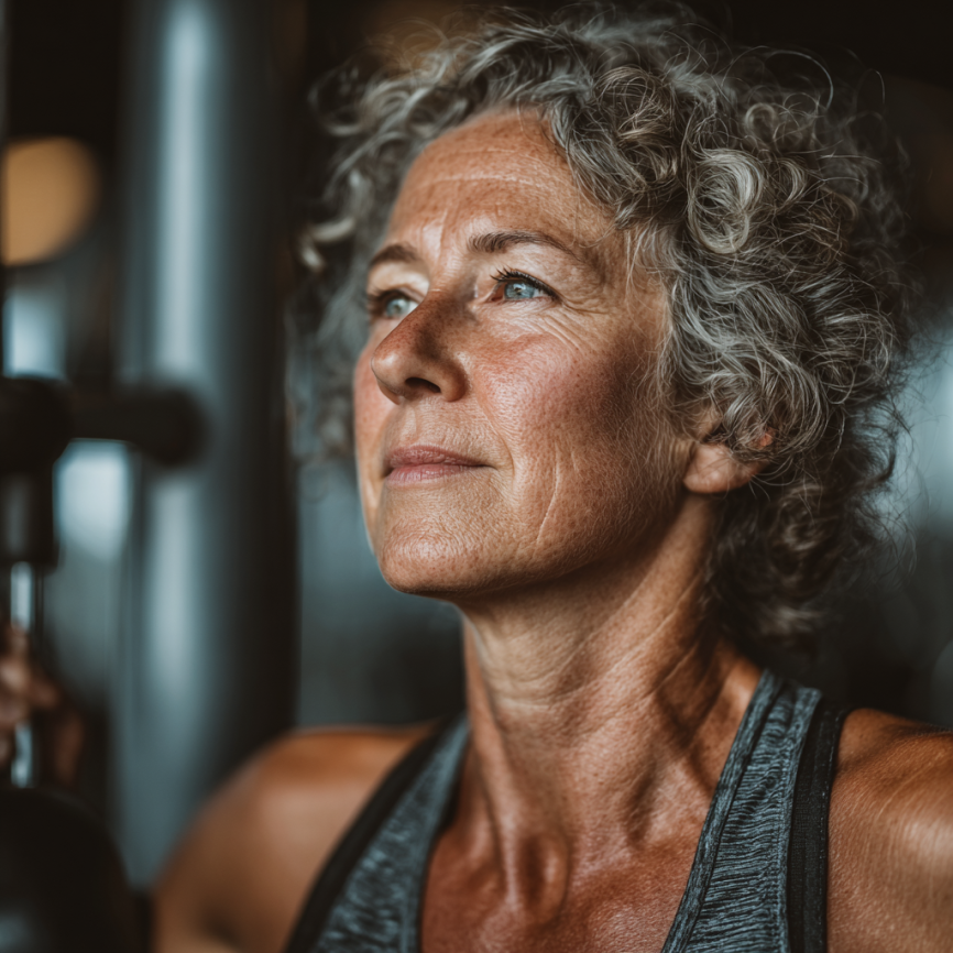 Група літніх людей займається йогою